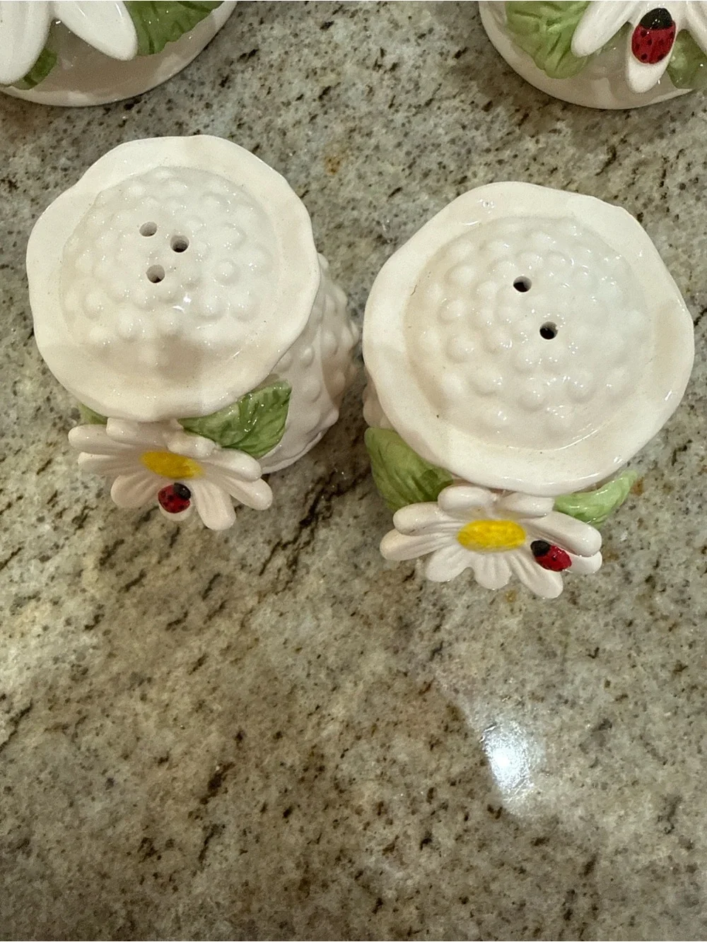 Vintage Daisy ladybug Tea set cottage core mini teapot salt pepper set decor